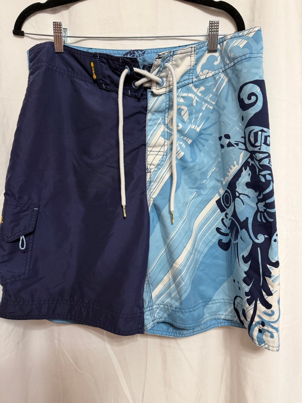 Corona Two-Tone Navy and Light Blue Graphic Swim Board Shorts